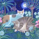 Moonlit Garden Cats by Mary Stubberfield