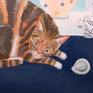 A lovely tabby cat lies in a window with a summery sea behind and a jug of summer foliage with cow parsley. Lemons sit on the window sill and sea shells and a mug are placed on the table.
Watercolour paper 300gsm mounted onto white board.