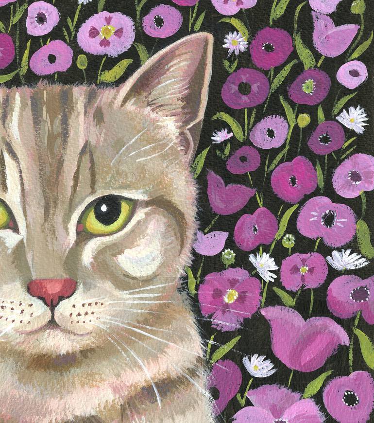 Original Folk Cats Painting by Mary Stubberfield