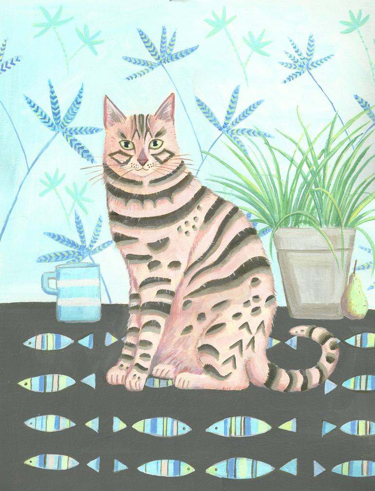 Print of Folk Cats Paintings by Mary Stubberfield