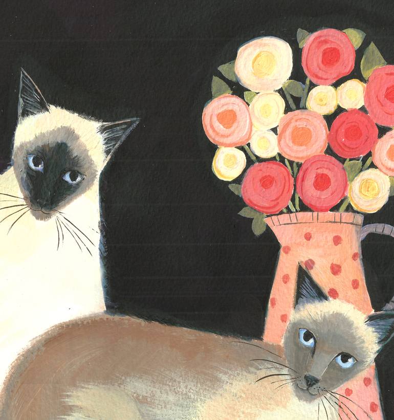 Original Cats Painting by Mary Stubberfield