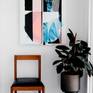 painting installed with mid-century chair and plant