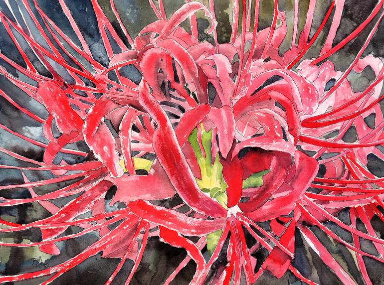 Red Spider Lily Flower Painting Painting By Derek Mccrea Saatchi Art