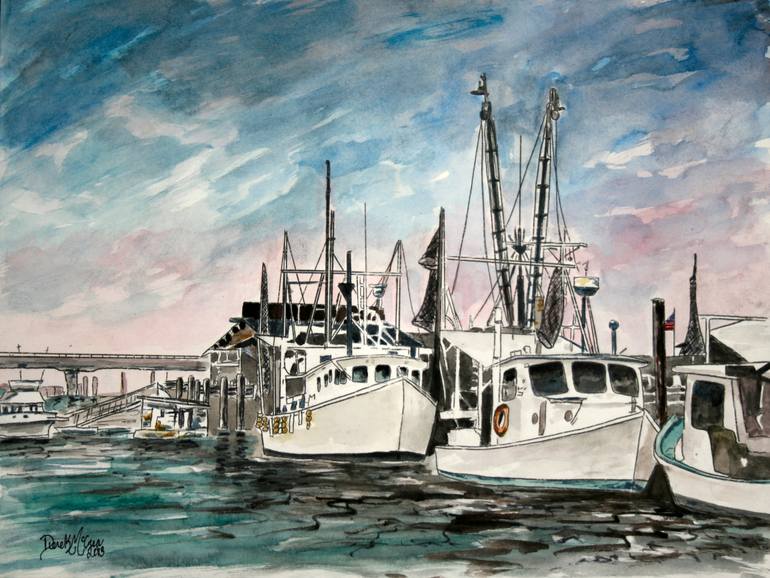 shrimp boats nautical art Painting by Derek McCrea