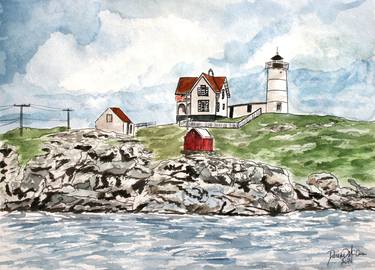 Lighthouse painting art print - Cape Neddick thumb