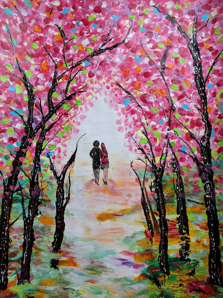Romantic walk Painting by Nalini Khattar | Saatchi Art