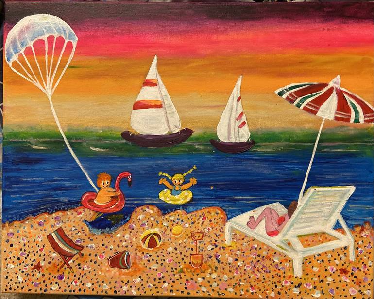 Original Abstract Beach Painting by Nalini Khattar