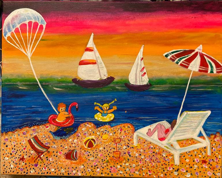 Original Abstract Beach Painting by Nalini Khattar