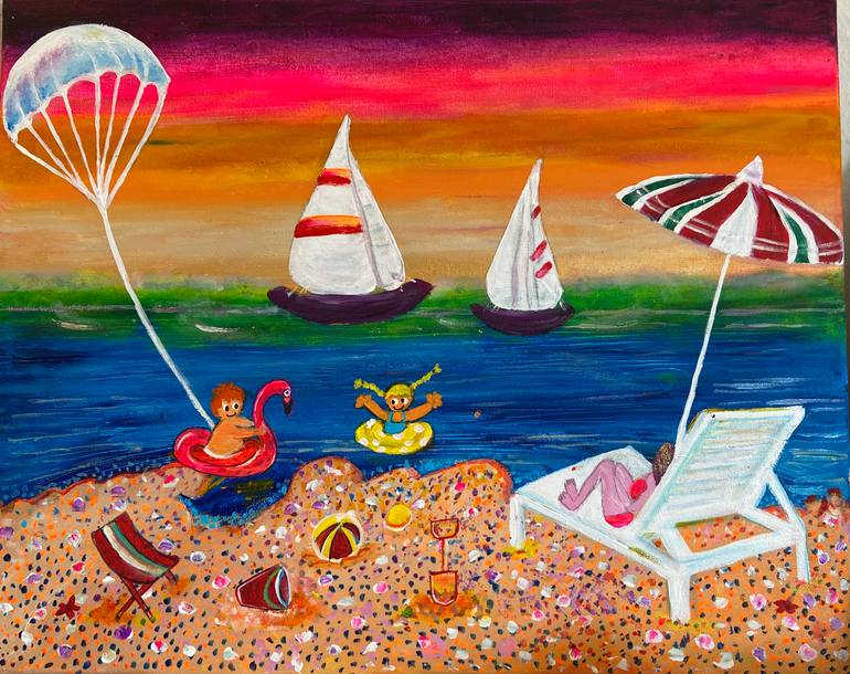 Original Abstract Beach Painting by Nalini Khattar