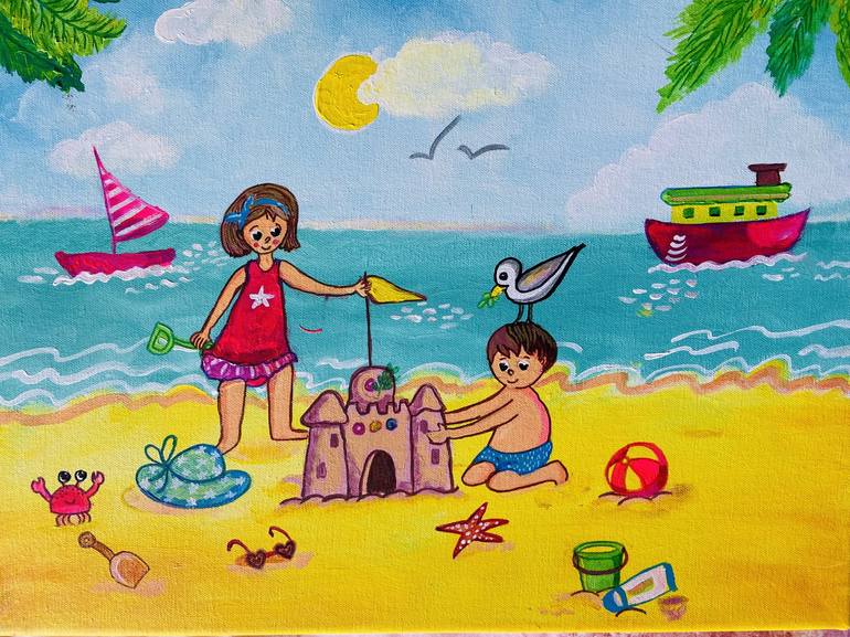 Vẽ bãi biển: Nét vẽ tinh tế, màu sắc bắt mắt, cuốn hút đến lạ thường. Bức tranh về bãi biển sẽ đưa bạn đến với một không gian yên bình, đầy mơ mộng với những con sóng xô bờ, những cánh buồm trên biển và những bình minh đẹp như tranh.