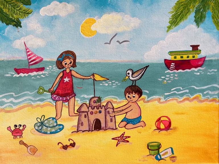Original Conceptual Beach Painting by Nalini Khattar