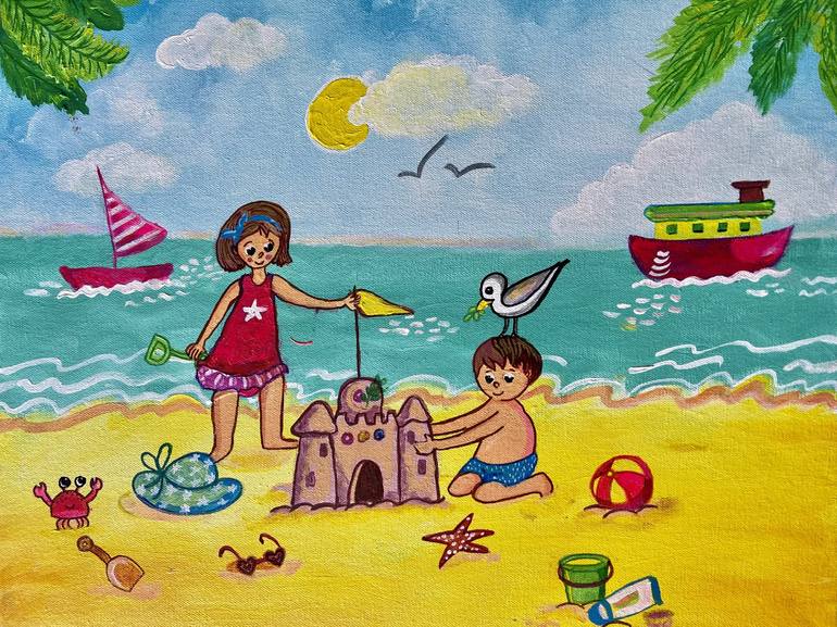 Original Conceptual Beach Painting by Nalini Khattar