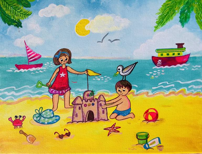 Original Conceptual Beach Painting by Nalini Khattar