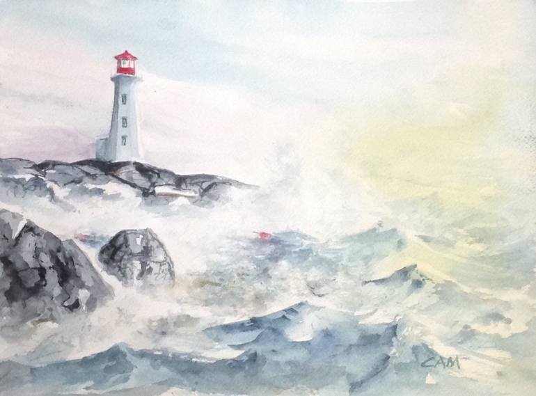 The Beacon Lighthouse on Canvas Board Painting Peggy's Cove N.S. - Ruby Lane