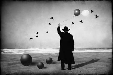 Man in Black with Balloons Birds and Sphere - Limited Edition of 25 thumb