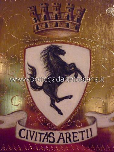 Coat of arms of the city of Arezzo. Tempera painting  thumb