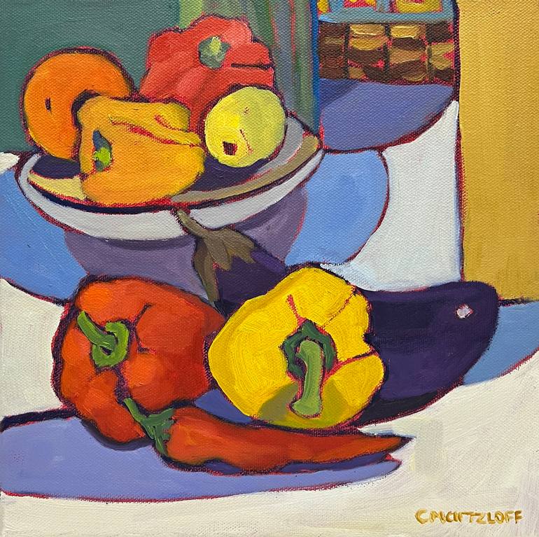 Original Still Life Painting by Catherine J Martzloff | Contemporary Art on Canvas | Study in Red and Gold