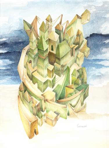 Print of Surrealism Architecture Paintings by colleen corradi brannigan