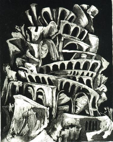 Original Surrealism Architecture Printmaking by colleen corradi brannigan