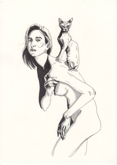 Original Figurative Cats Drawings by Tetiana Cherevan