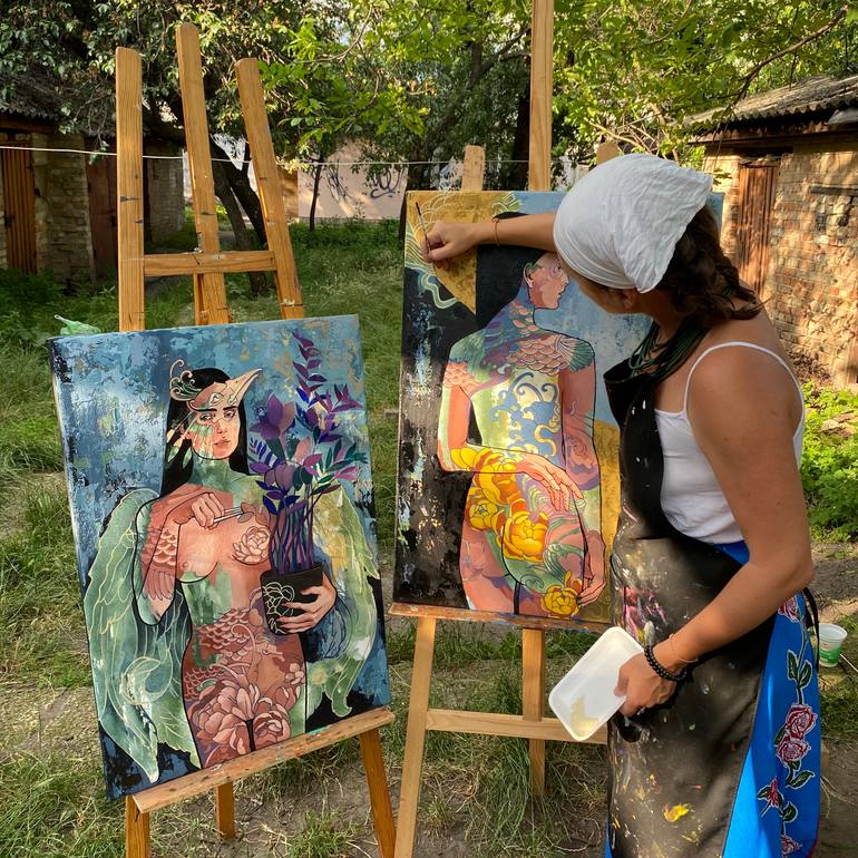 Original Art Deco Nude Painting by Tetiana Cherevan