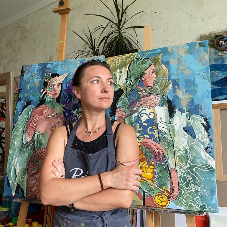 Original Art Deco Nude Painting by Tetiana Cherevan