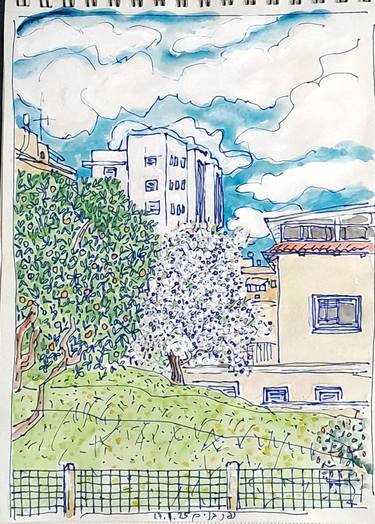 Original Figurative Landscape Drawings by Reuven Dattner