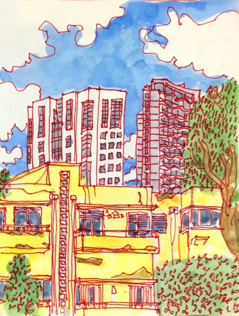 old and new in tel aviv Drawing by Reuven Dattner Saatchi Art