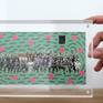 Framed, frontal view with hand. 