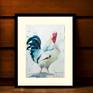 Watercolor technique: wet-in-wet
Materials: paper-Arches fin 300 gr, watercolors-Winsor and Newton
Made in 2016 as part of a series of white roosters with different characters and textures.
