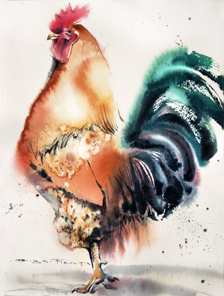 Sunny Rooster Painting by Olga Flerova | Saatchi Art