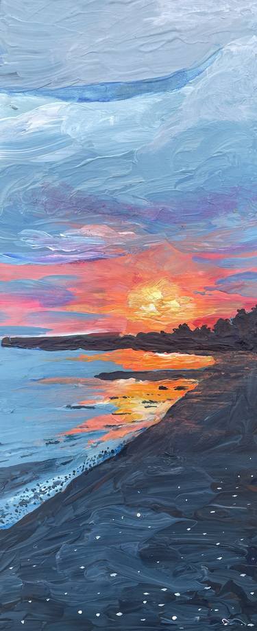 Saatchi Art Artist Caroline H Duggan; Paintings, “Sunset and Seashells sparkling, Hammonasset Beach” #art