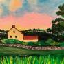 This is an acrylic painting on canvas. I began the painting on site in Madison, CT where there are beautiful salt marshes everywhere. This painting is part of a series of lonely houses and represents summer. The sunset reminds me of the hot summer evenings.