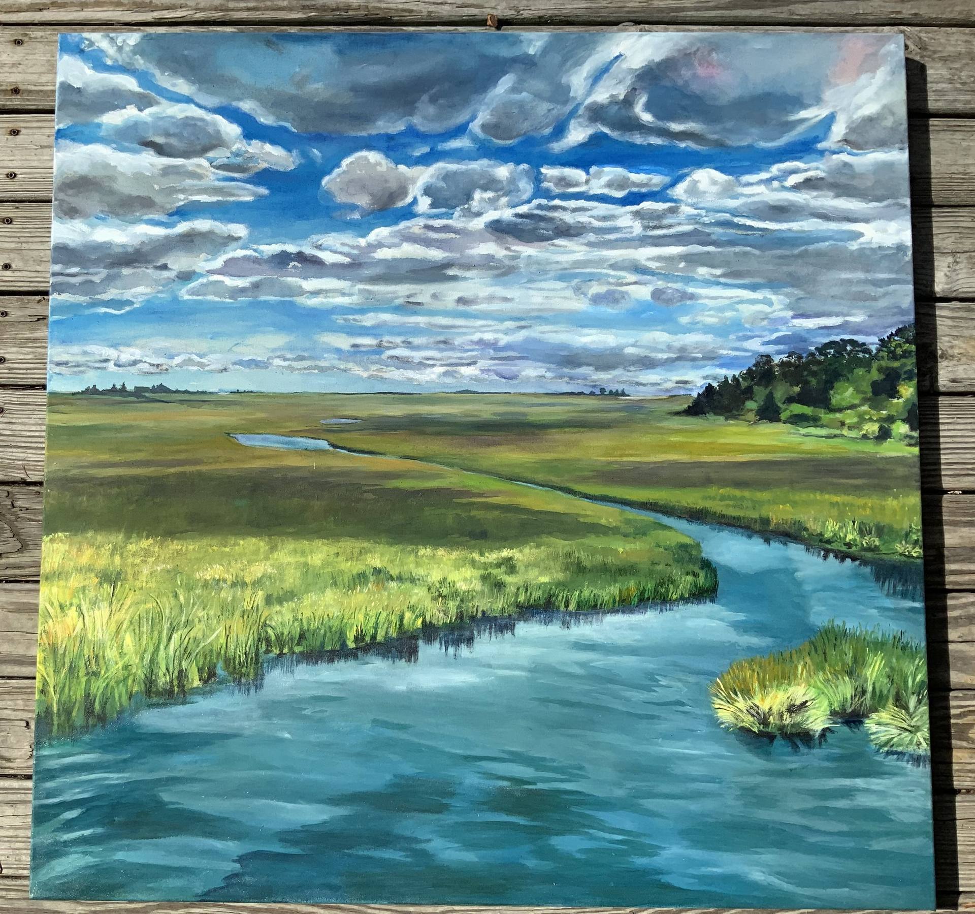 Salt marsh just before the rain Painting by Caroline H Duggan