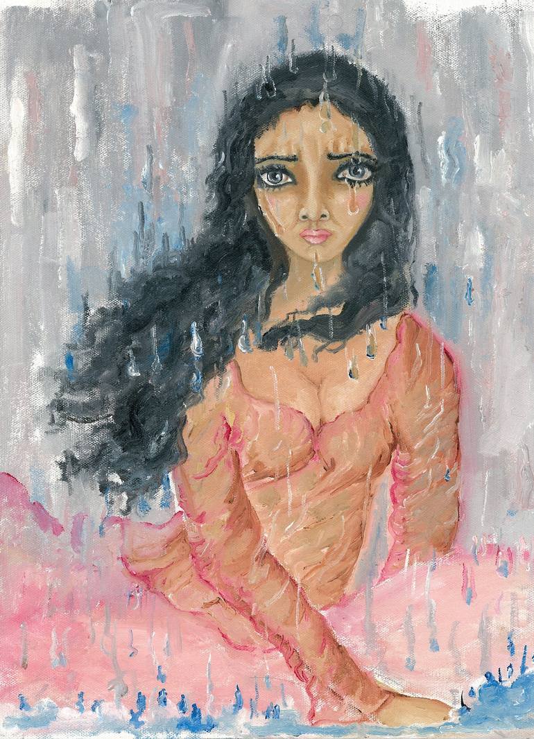 girl crying in the rain drawing