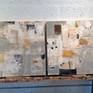 Photo transfer over vintage paper collage, matte resin on canvas