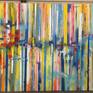 This abstract work of art was created with several layers of enamel, acrylic and spray paints. The rhythmic lines of bright color achieve a balance and composition that is pleasing to the eye.

The size is 48"x60" and perfect to fill a large wall.
