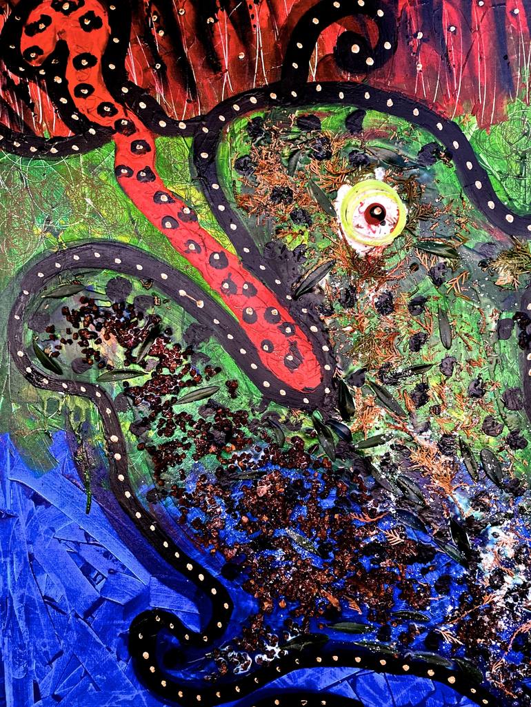 Original Abstract Expressionism Fish Painting by Roberto Del Fabbro