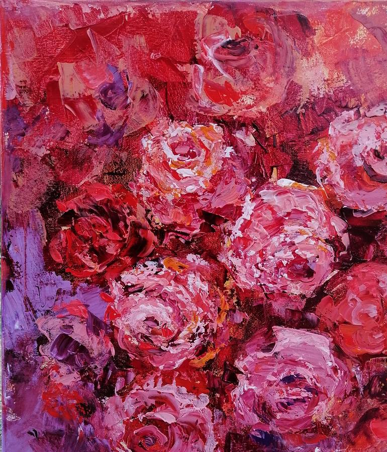 Original Abstract Expressionism Floral Painting by Emilia Milcheva