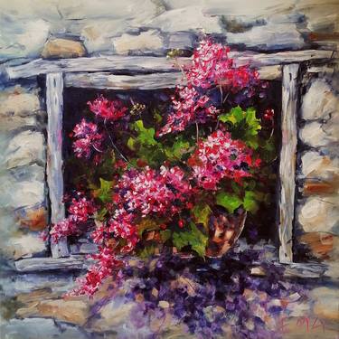 COUNTRY LIFE II , 70X70CM, RED FLOWERS IN A POT thumb