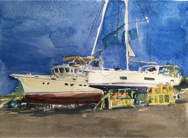 Original Boat Paintings by kathleen burke