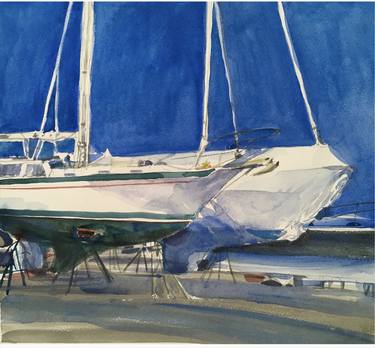 Original Impressionism Yacht Paintings by kathleen burke