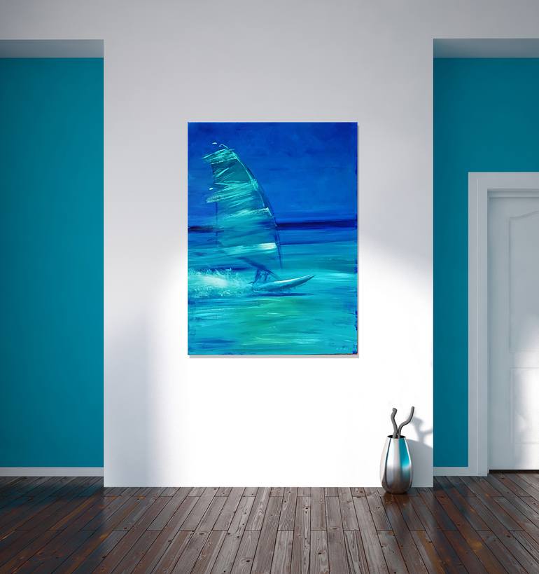 Turquoise surfing Painting by Alessandro Piras | Saatchi Art