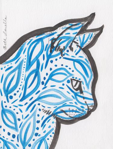 Patterned Cat Blue Leaves thumb