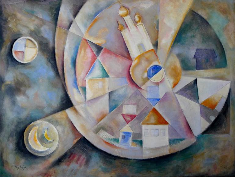 Original Cubism Architecture Painting by Vasily Tryndyk