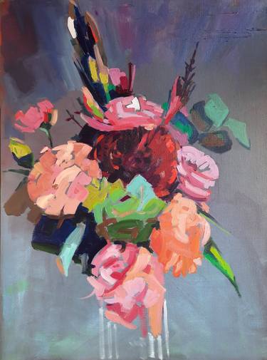 Original Expressionism Floral Paintings by Marian Luniv