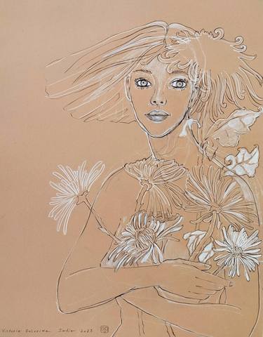 Original Abstract Expressionism Floral Drawings by Victoria Golovina