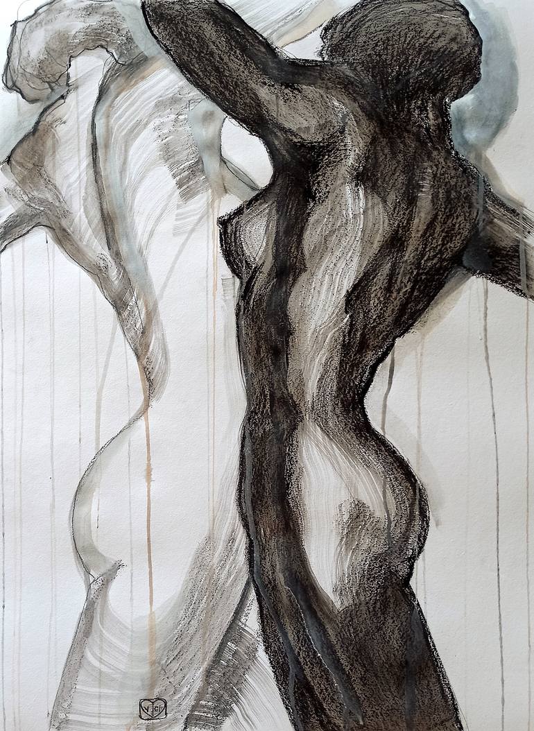 Original Abstract Expressionism Nude Drawing by Victoria Golovina