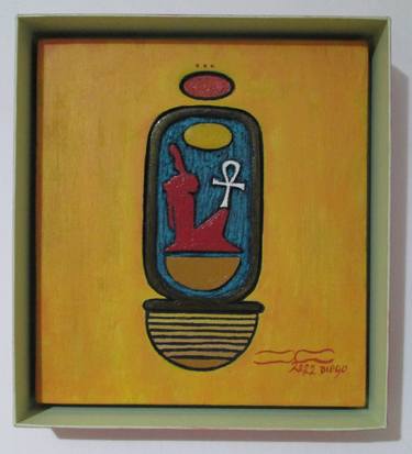 Ancient Egypt painting oil on Hardboard signed and framed yellow thumb