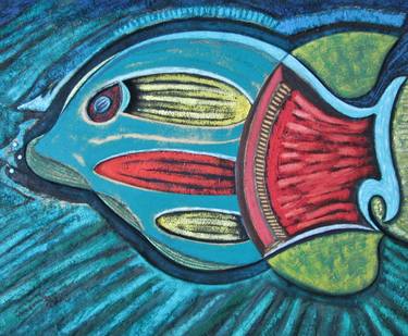 Oil fish painting bas relief artwork by Diego Castro thumb